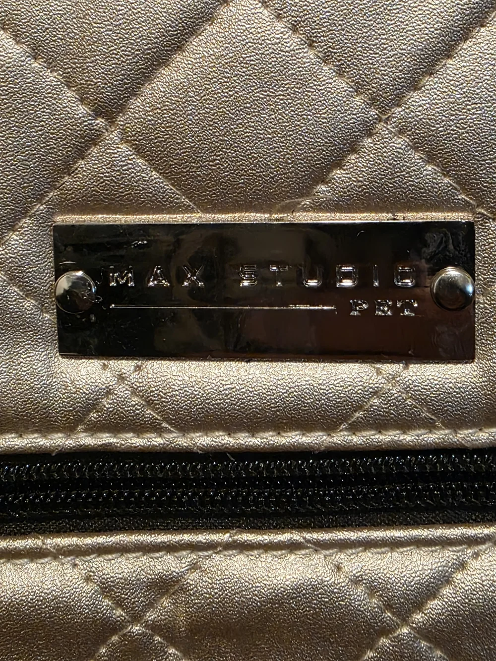 Max Studio Quilted Metallic Beige Tote with Black Trim